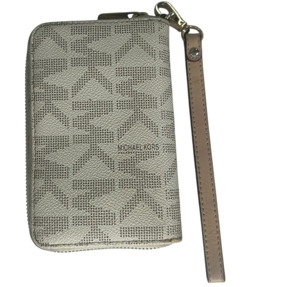Michael Kors Beige Brown Logo Wristlet Wallet Organizer - Picture 2 of 15